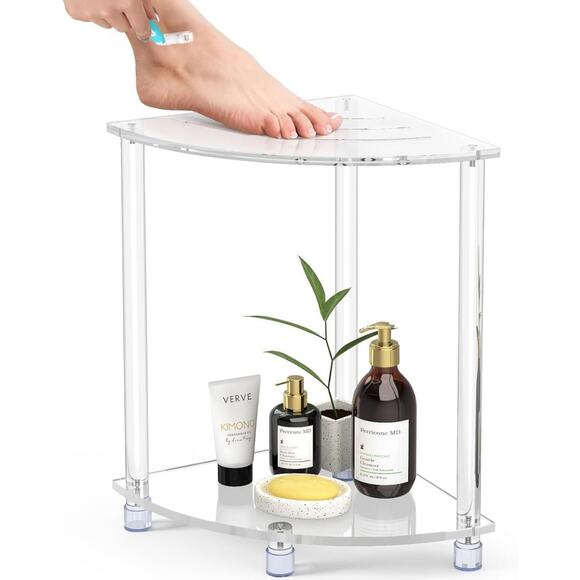 Acrylic Shower Bench, Corner Shower Foot Stool, 2-Tier Shower Stool for - Picture 1 of 8
